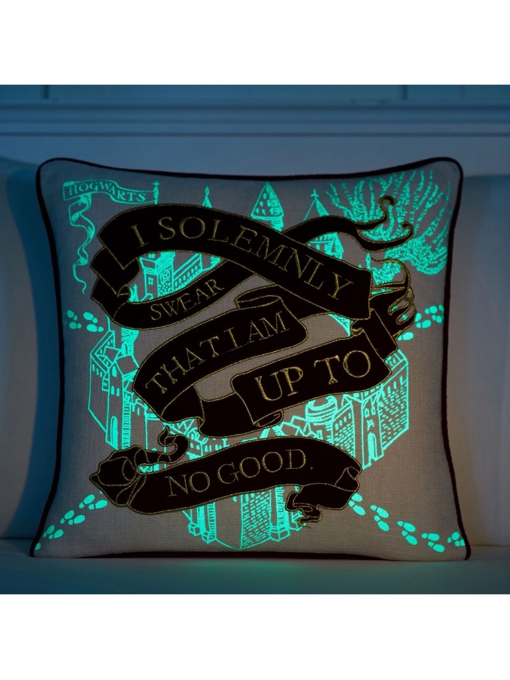 Pottery Barn Teen Harry Potter Marauders Map Pillow Cover 18x18 Glow In The Dark - Picture 2 of 13